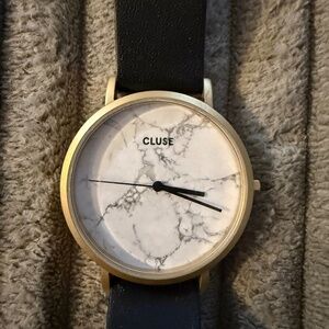 Cluse marble watch with black leather strap